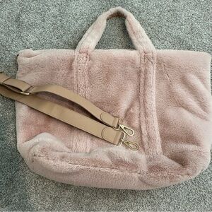Stoney Clover Lane Mauve Faux Fur Tote Bag EUC